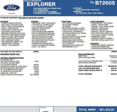 Star White 2026 Ford Explorer Platinum