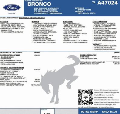 Oxford White 2026 Ford Bronco Big Bend