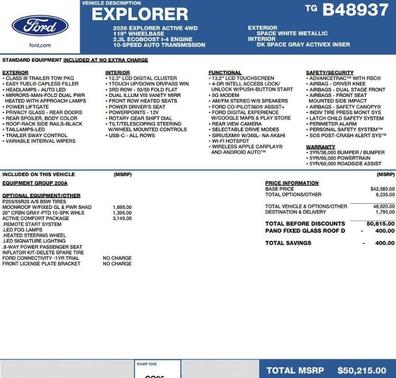 Space White Metallic 2026 Ford Explorer Active