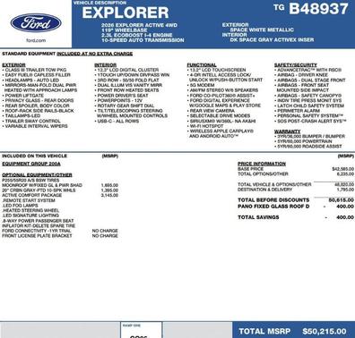 Space White Metallic 2026 Ford Explorer Active