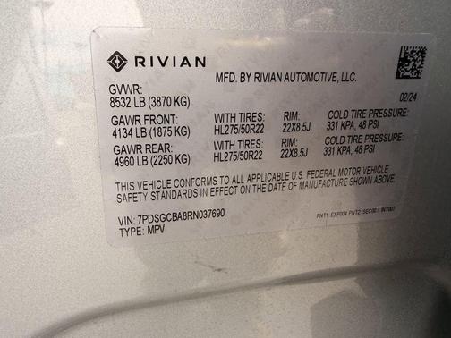 2024 Rivian R1S Adventure Dual Motor Perf Max Pack