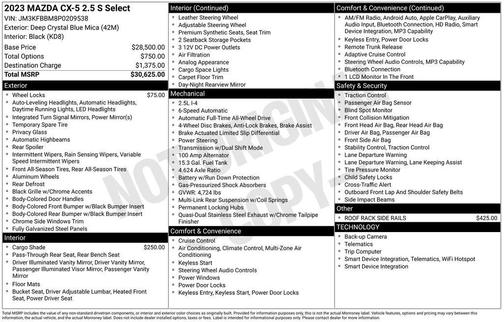 Deep Crystal Blue Mica 2023 Mazda CX-5 2.5 S Select Package