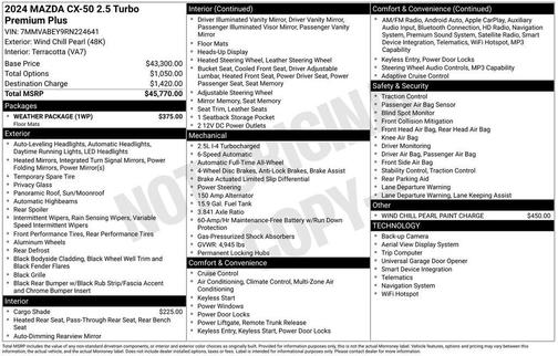 Wind Chill Pearl 2024 Mazda CX-50 2.5 Turbo Premium Plus Package