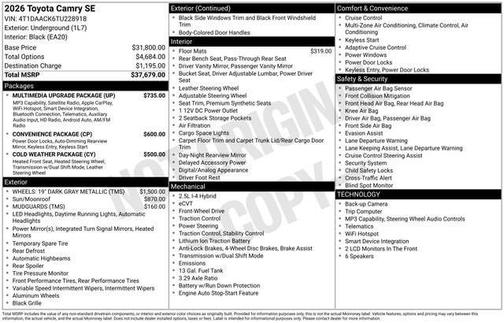 Black 2026 Toyota Camry SE