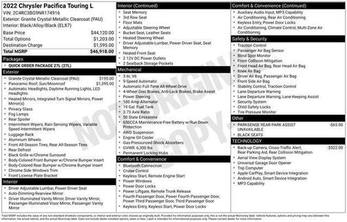 Granite Crystal Metallic Clearcoat 2022 Chrysler Pacifica Touring L