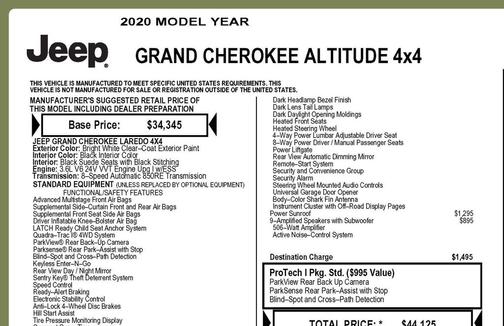 Bright White Clearcoat 2020 Jeep Grand Cherokee Altitude