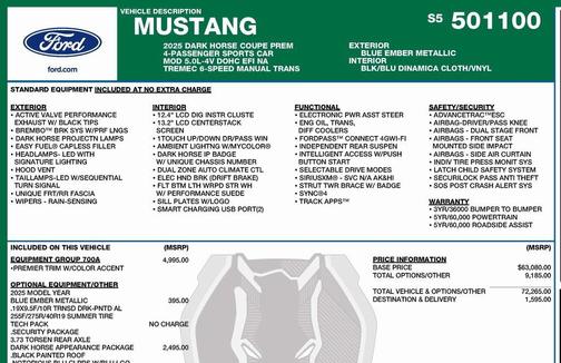 2025 Ford Mustang Dark Horse Fastback
