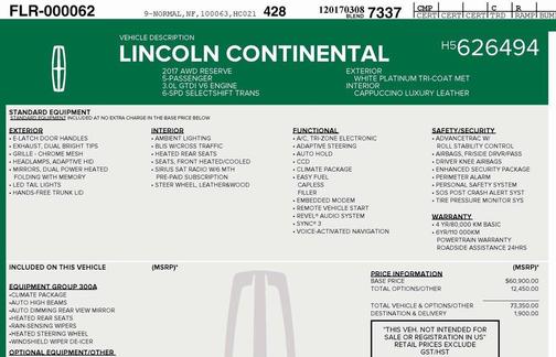 2017 Lincoln Continental Reserve