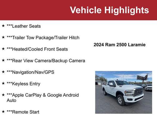 Bright White Clearcoat 2024 RAM 2500 Laramie Crew Cab 4x4 6'4' Box