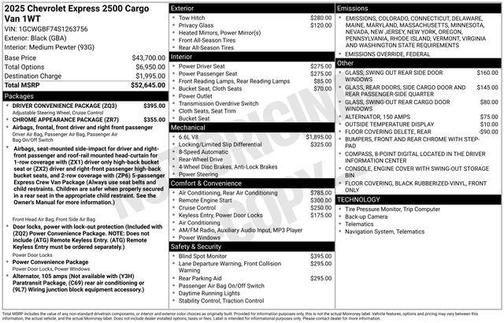 2025 Chevrolet Express 2500 RWD 2500 Extended Wheelbase WT