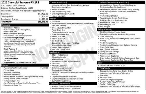Sterling Gray Metallic 2026 Chevrolet Traverse RS