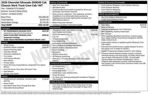 Summit White 2026 Chevrolet Silverado 3500 WT