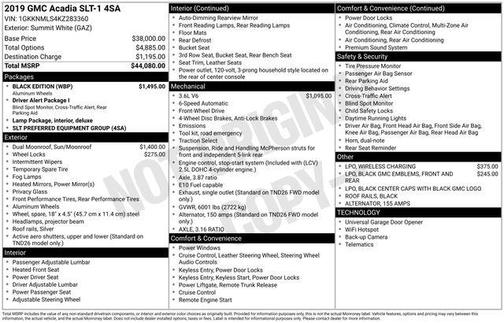 Summit White 2019 GMC Acadia SLT-1