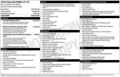 Summit White 2018 Chevrolet Malibu LT