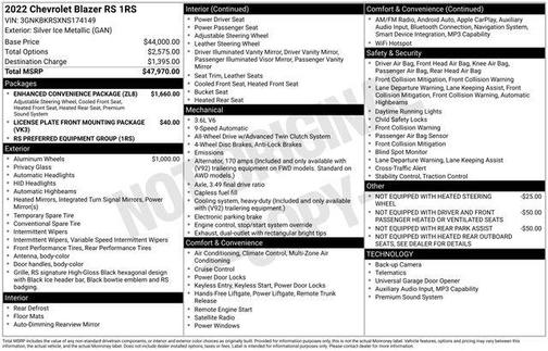 Silver Ice Metallic 2022 Chevrolet Blazer RS