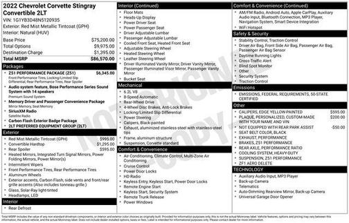 2022 Chevrolet Corvette Stingray w/2LT