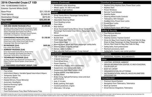 2016 Chevrolet Cruze LT Auto