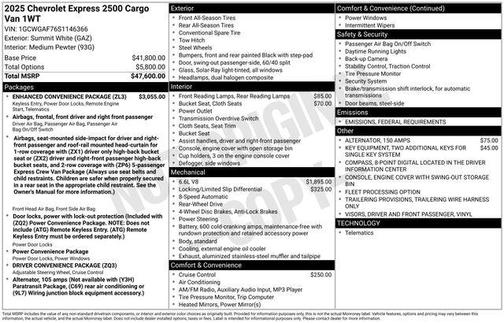 2025 Chevrolet Express 2500 RWD 2500 Regular Wheelbase WT