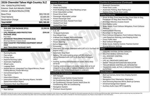Dark Ash Metallic 2026 Chevrolet Tahoe 4WD High Country