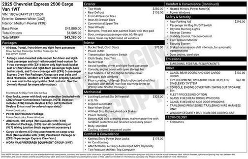 2025 Chevrolet Express 2500 RWD 2500 Regular Wheelbase WT