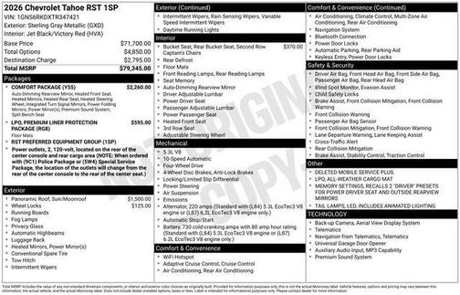 Sterling Gray Metallic 2026 Chevrolet Tahoe 4WD RST