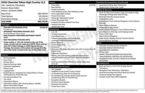 Black 2026 Chevrolet Tahoe 4WD High Country