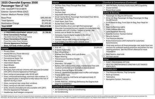 2025 Chevrolet Express 3500 RWD 3500 Extended Wheelbase LT