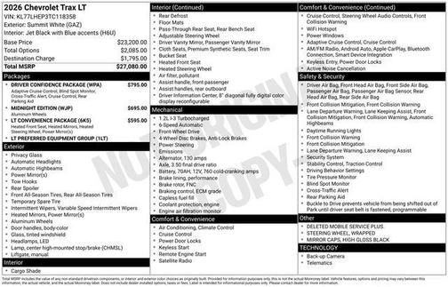 Summit White 2026 Chevrolet Trax LT