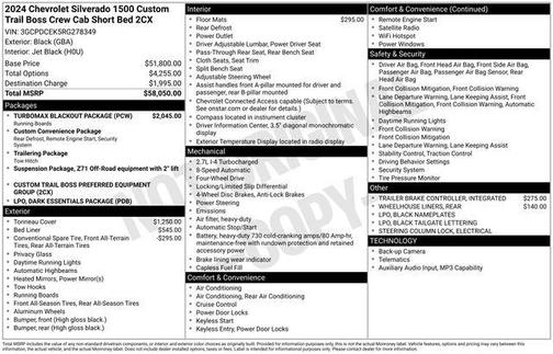 Black 2024 Chevrolet Silverado 1500 Custom Trail Boss