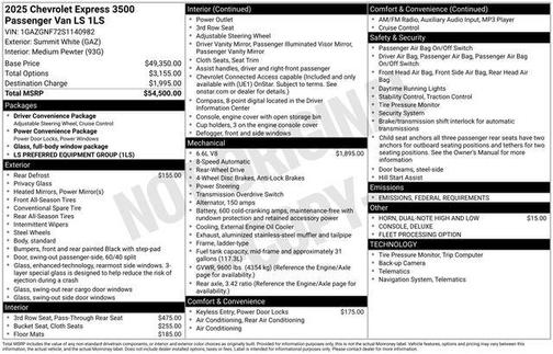 2025 Chevrolet Express 3500 RWD 3500 Extended Wheelbase LS