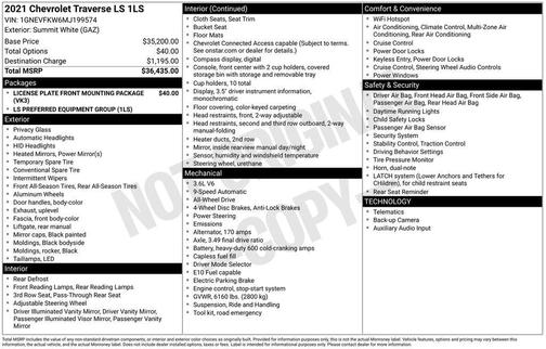 Summit White 2021 Chevrolet Traverse LS