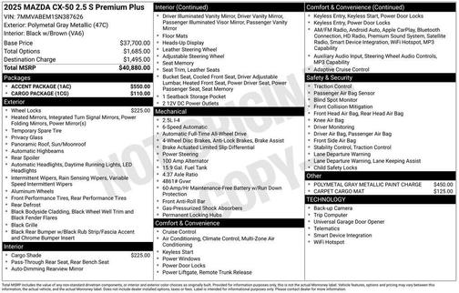 Polymetal Gray Metallic 2025 Mazda CX-50 2.5 S Premium Plus Package