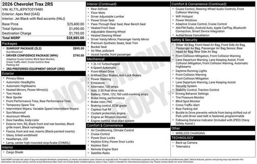 Red 2026 Chevrolet Trax 2RS