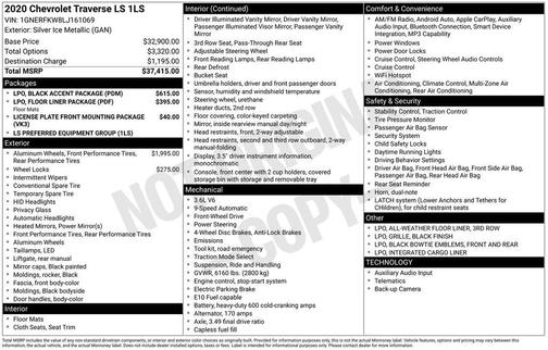 Silver Ice Metallic 2020 Chevrolet Traverse LS