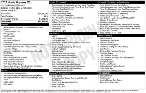 Modern Steel Metallic 2023 Honda Odyssey EX-L