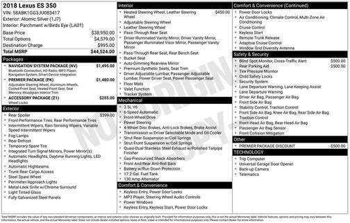 2018 Lexus ES 350 Base