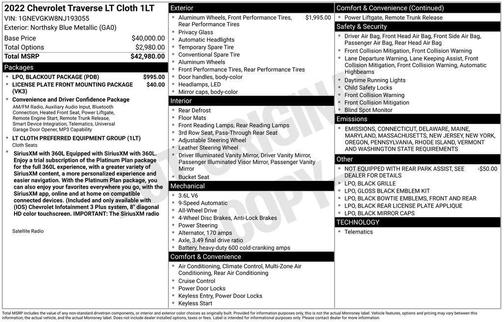 2022 Chevrolet Traverse LT Cloth