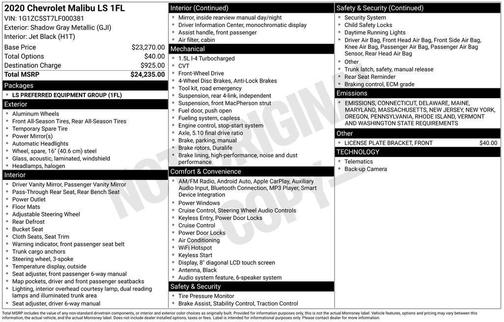 2020 Chevrolet Malibu 1LS