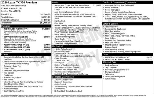 Black 2026 Lexus TX 350 Premium