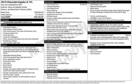 2019 Chevrolet Impala 1LS