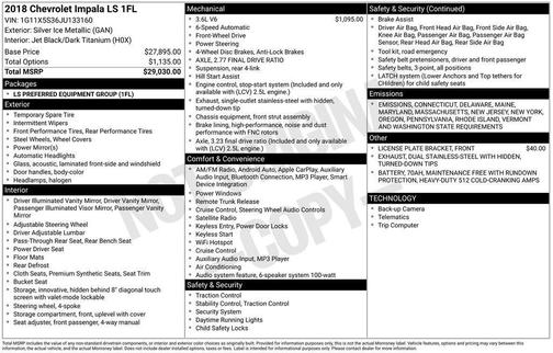 2018 Chevrolet Impala 1LS