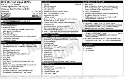 2018 Chevrolet Impala 1LS