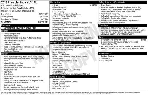 2018 Chevrolet Impala 1LS