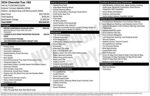 Red 2024 Chevrolet Trax 1RS