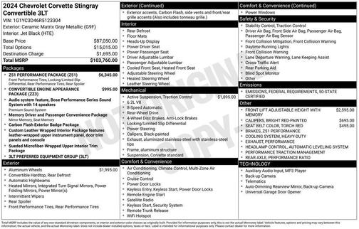 2024 Chevrolet Corvette Stingray w/3LT