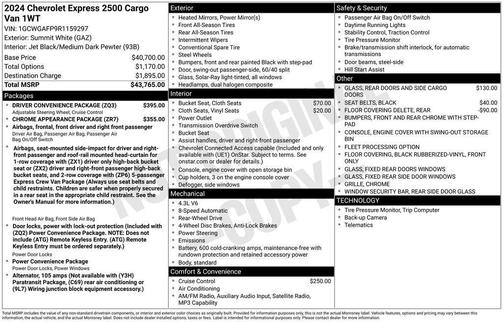 2024 Chevrolet Express 2500 RWD 2500 Regular Wheelbase WT