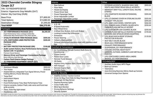 2023 Chevrolet Corvette Stingray w/2LT