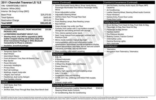 White 2011 Chevrolet Traverse LS