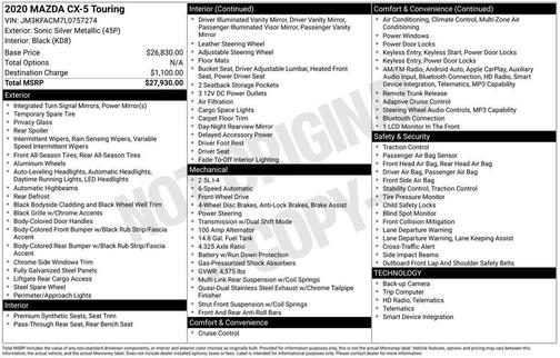 Sonic Silver Metallic 2020 Mazda CX-5 Touring