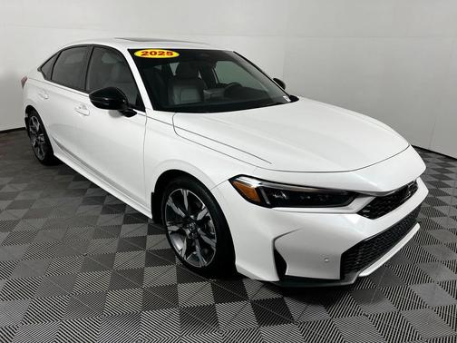 Platinum White Pearl 2025 Honda Civic Hybrid Sport Touring